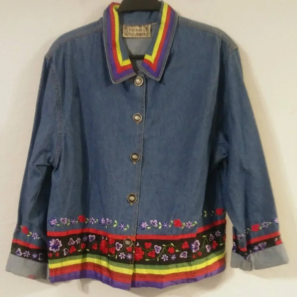 Tantrum Blues Vintage‎ Floral Embroidered Jean Jacket - Picture 2 of 5